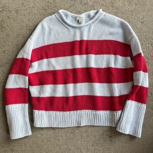 Banana Republic pink blue chunky knit striped sweater rollneck collar